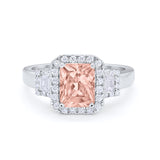 Three Stone Baguette Wedding Ring Simulated Morganite CZ 925 Sterling Silver