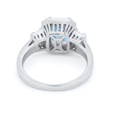 Three Stone Wedding Ring Baguette Simulated Aquamarine CZ 925 Sterling Silver