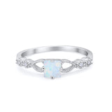 Art Deco Petite Dainty Wedding Ring Simulated CZ Created White Opal 925 Sterling Silver