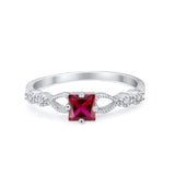 Art Deco Petite Dainty Wedding Ring Simulated Ruby CZ 925 Sterling Silver