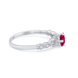 Art Deco Petite Dainty Wedding Ring Simulated Ruby CZ 925 Sterling Silver