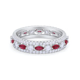 Full Eternity Rings Marquise Ring Simulated Ruby CZ 925 Sterling Silver
