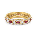 Full Eternity Ring Marquise Yellow Tone, Simulated Ruby CZ 925 Sterling Silver