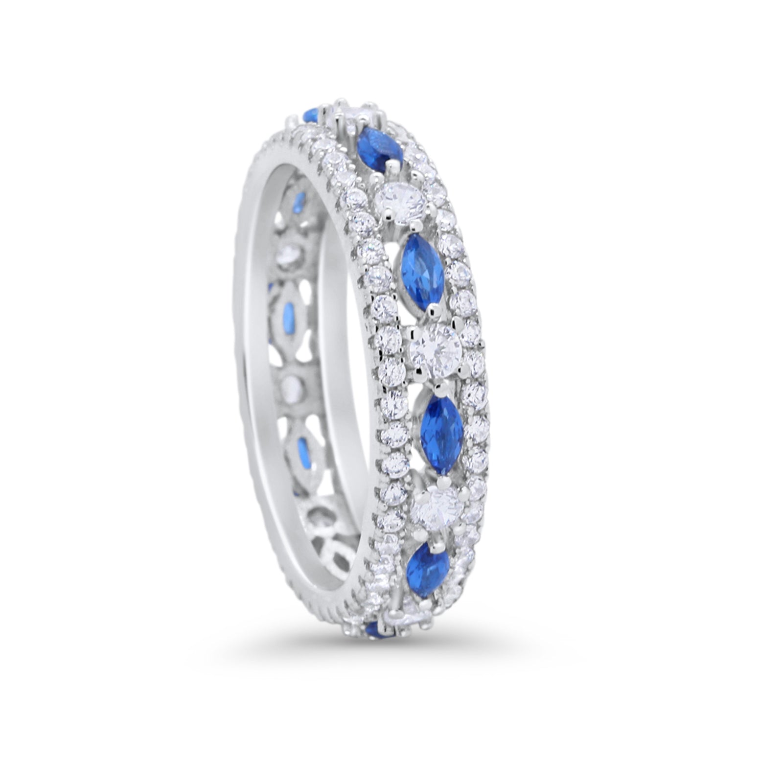 Full Eternity Rings Marquise Ring Simulated Blue Sapphire CZ 925 Sterling Silver