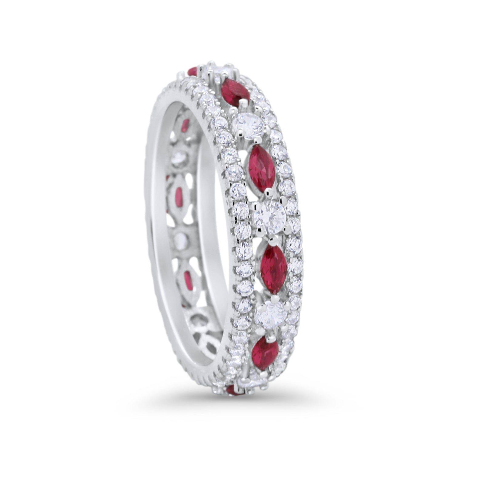 Full Eternity Rings Marquise Ring Simulated Ruby CZ 925 Sterling Silver