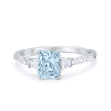 Emerald Cut Three Stone Wedding Ring Simulated Aquamarine CZ 925 Sterling Silver