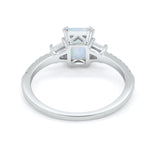 Emerald Cut Wedding Ring Simulated CZ Created White Opal 925 Sterling Silver