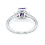 Emerald Cut Three Stone Wedding Ring Simulated Rainbow CZ 925 Sterling Silver