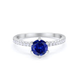 Art Deco Dazzling Wedding Ring Simulated Blue Sapphire CZ 925 Sterling Silver