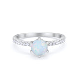 Art Deco Dazzling Wedding Ring Simulated CZ Created White Opal 925 Sterling Silver
