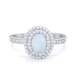 Art Deco Halo Wedding Ring Lab Created White Opal 925 Sterling Silver