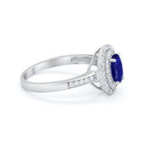 Art Deco Halo Wedding Ring Simulated Blue Sapphire CZ 925 Sterling Silver