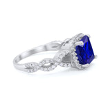 Halo Cushion Cut Wedding Ring Simulated Blue Sapphire CZ 925 Sterling Silver