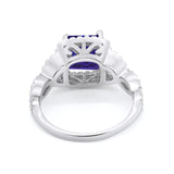 Halo Cushion Cut Wedding Ring Simulated Blue Sapphire CZ 925 Sterling Silver