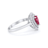 Teardrop Wedding Ring Simulated Ruby CZ 925 Sterling Silver