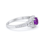 Vintage Style Wedding Bridal Ring Simulated Amethyst CZ 925 Sterling Silver