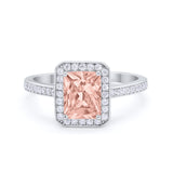 Halo Wedding Ring Baguette Simulated Morganite CZ 925 Sterling Silver