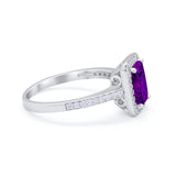 Halo Wedding Ring Baguette Simulated Amethyst CZ 925 Sterling Silver