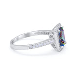 Halo Wedding Ring Baguette Simulated Rainbow CZ 925 Sterling Silver