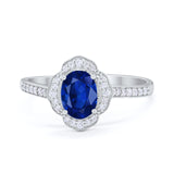 Art Deco Oval Wedding Ring Simulated Blue Sapphire CZ 925 Sterling Silver