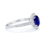 Art Deco Oval Wedding Ring Simulated Blue Sapphire CZ 925 Sterling Silver