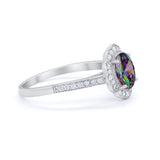 Art Deco Oval Wedding Ring Simulated Rainbow CZ 925 Sterling Silver