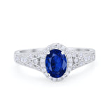 Vintage Style Oval Wedding Ring Simulated Blue Sapphire CZ 925 Sterling Silver