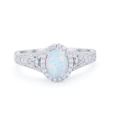 Vintage Style Oval Wedding Ring Lab Created White Opal 925 Sterling Silver