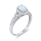 Vintage Style Oval Wedding Ring Lab Created White Opal 925 Sterling Silver