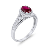 Vintage Style Oval Wedding Ring Simulated Ruby CZ 925 Sterling Silver
