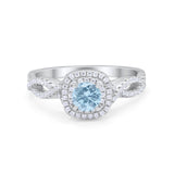 Infinity Twisted Shank Wedding Ring Simulated Aquamarine CZ 925 Sterling Silver