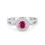 Infinity Twisted Shank Wedding Ring Simulated Ruby CZ 925 Sterling Silver