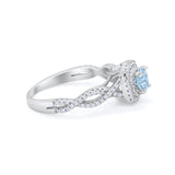 Infinity Twisted Shank Wedding Ring Simulated Aquamarine CZ 925 Sterling Silver