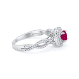 Infinity Twisted Shank Wedding Ring Simulated Ruby CZ 925 Sterling Silver