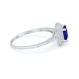 Halo Princess Cut Wedding Ring Round Simulated Blue Sapphire CZ 925 Sterling Silver