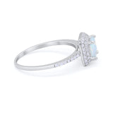 Halo Princess Cut Wedding Ring Round Lab Created White Opal 925 Sterling Silver