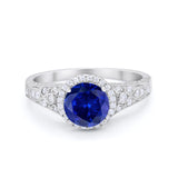 Art Deco Vintage Style Wedding Ring Simulated Blue Sapphire CZ 925 Sterling Silver