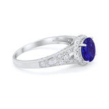 Art Deco Vintage Style Wedding Ring Simulated Blue Sapphire CZ 925 Sterling Silver