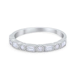 Art Deco Half Eternity Wedding Band Baguette Round Simulated CZ 925 Sterling Silver