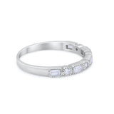 Art Deco Half Eternity Wedding Band Baguette Round Simulated CZ 925 Sterling Silver