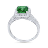 Cushion Art Deco Wedding Ring Simulated Green Emerald CZ 925 Sterling Silver