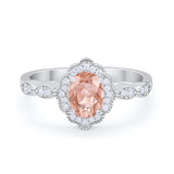 Halo Art Deco Oval Engagement Ring Simulated Morganite CZ 925 Sterling Silver
