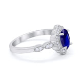 Halo Art Deco Oval Engagement Bridal Ring Simulated Blue Sapphire CZ 925 Sterling Silver