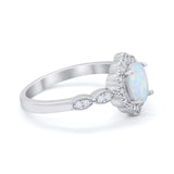 Halo Art Deco Oval Engagement Bridal Ring Lab Created White Opal 925 Sterling Silver