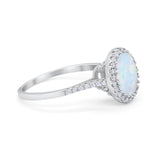 Art Deco Oval Wedding Ring Lab Created White Opal 925 Sterling Silver