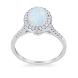 Art Deco Oval Wedding Ring Lab Created White Opal 925 Sterling Silver