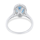 Art Deco Oval Wedding Bridal Ring Simulated Aquamarine CZ 925 Sterling Silver
