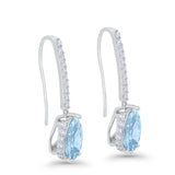 Teardrop Pear Dangling Fish Hook Earrings Simulated Aquamarine CZ 925 Sterling Silver