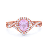 Teardrop Wedding Promise Ring Infinity Rose Tone, Simulated Pink Morganite CZ 925 Sterling Silver