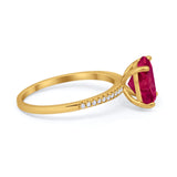 Oval Art Deco Wedding Engagement Ring Yellow Tone, Simulated Ruby CZ 925 Sterling Silver